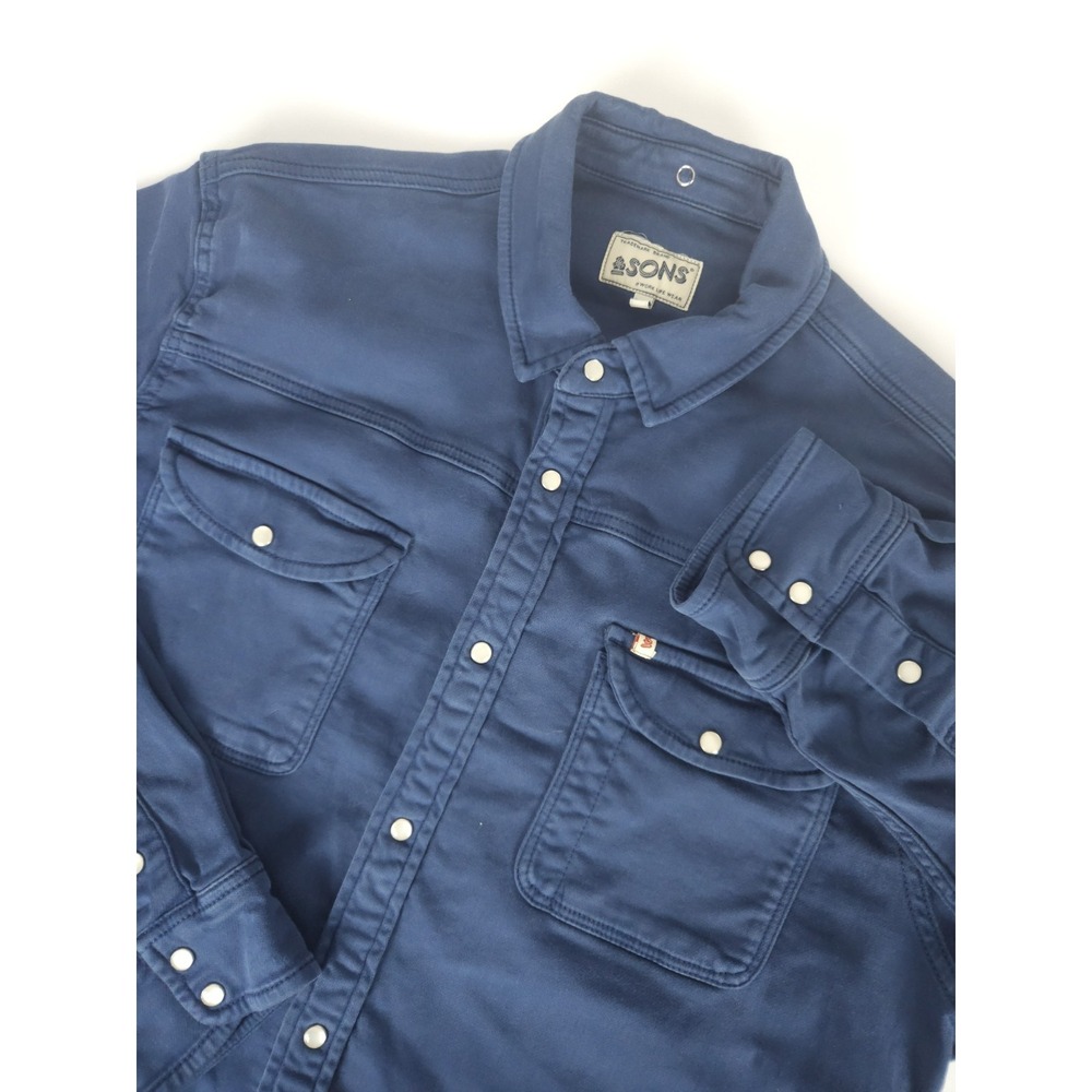 &Sons Men's Long Sleeve Pearl Snap Utility Workshirt Blue 2XL